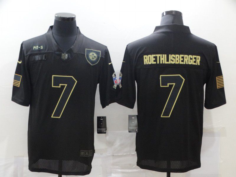 Men Pittsburgh Steelers #7 Roethlisberger Black gold lettering 2020 Nike NFL Jersey